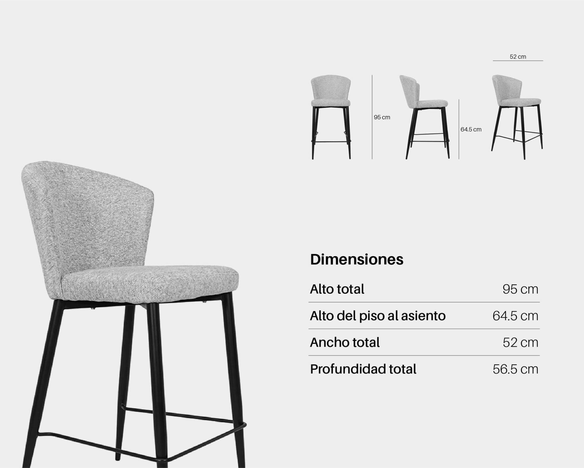 Silla Alta Para Barra Dhuli Gris Con Respaldar Bar
