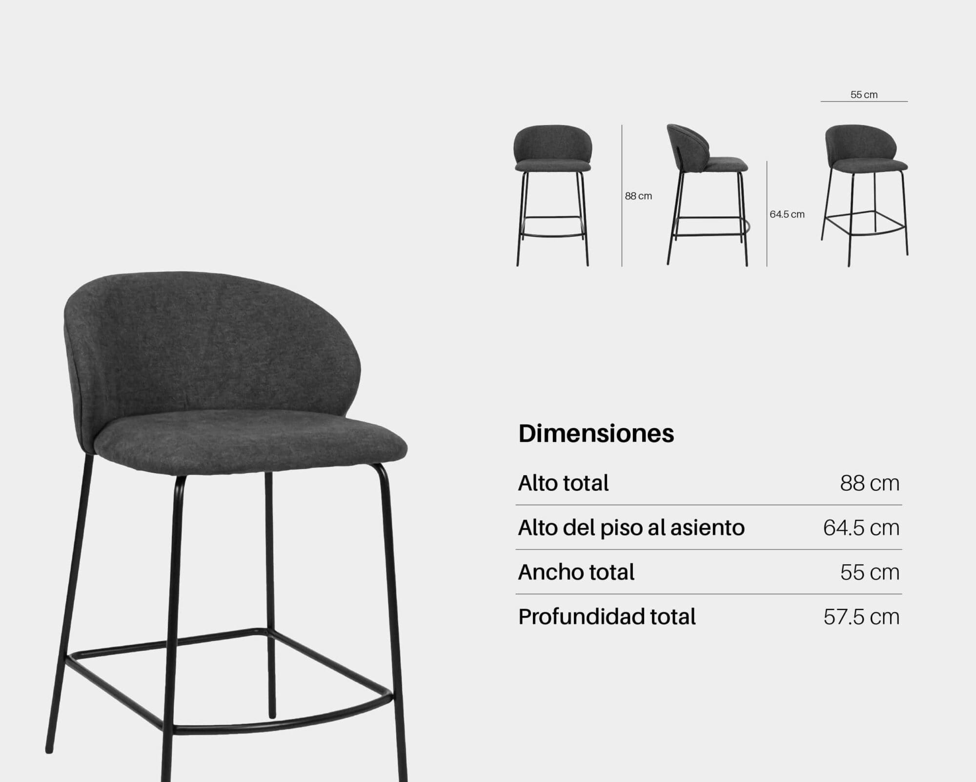 Silla Alta Para Barra Ruffi Marrón Con Espaldar