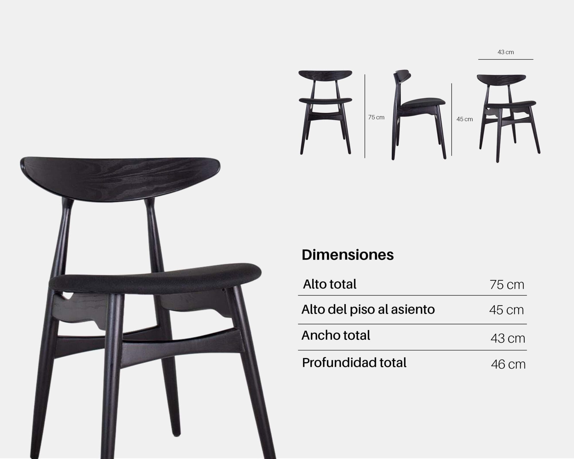 Silla De Comedor De Madera Hans Negro