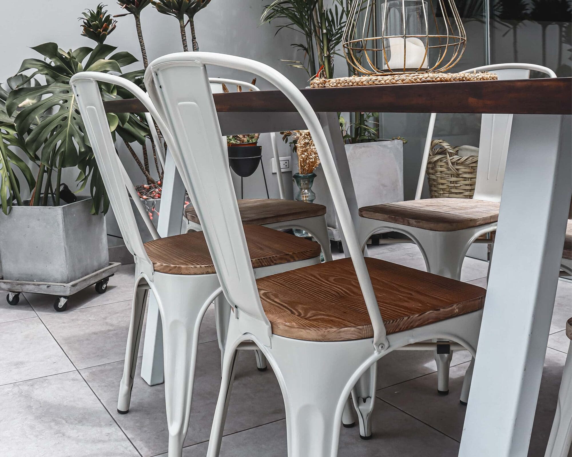 Silla De Comedor De Metal Tolix Wood Blanca