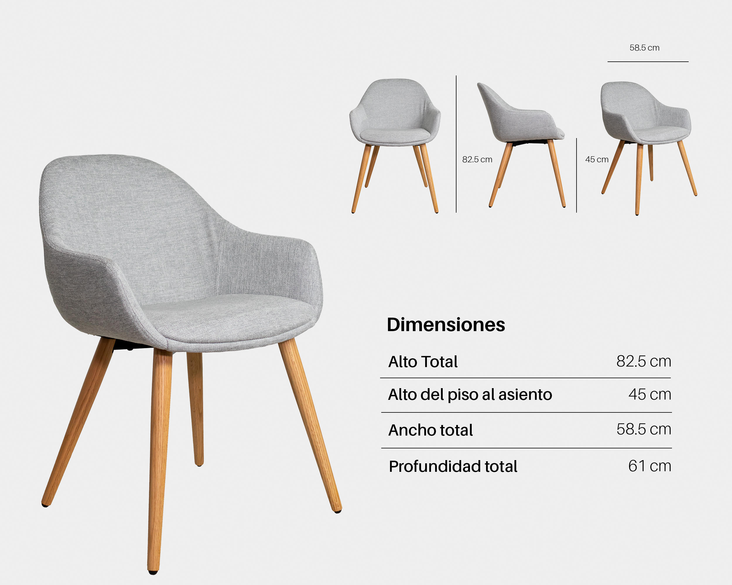Silla De Comedor De Tela Y Madera Smash Gris Claro Silla De Comedor De Tela Y Madera Smash Gris Claro