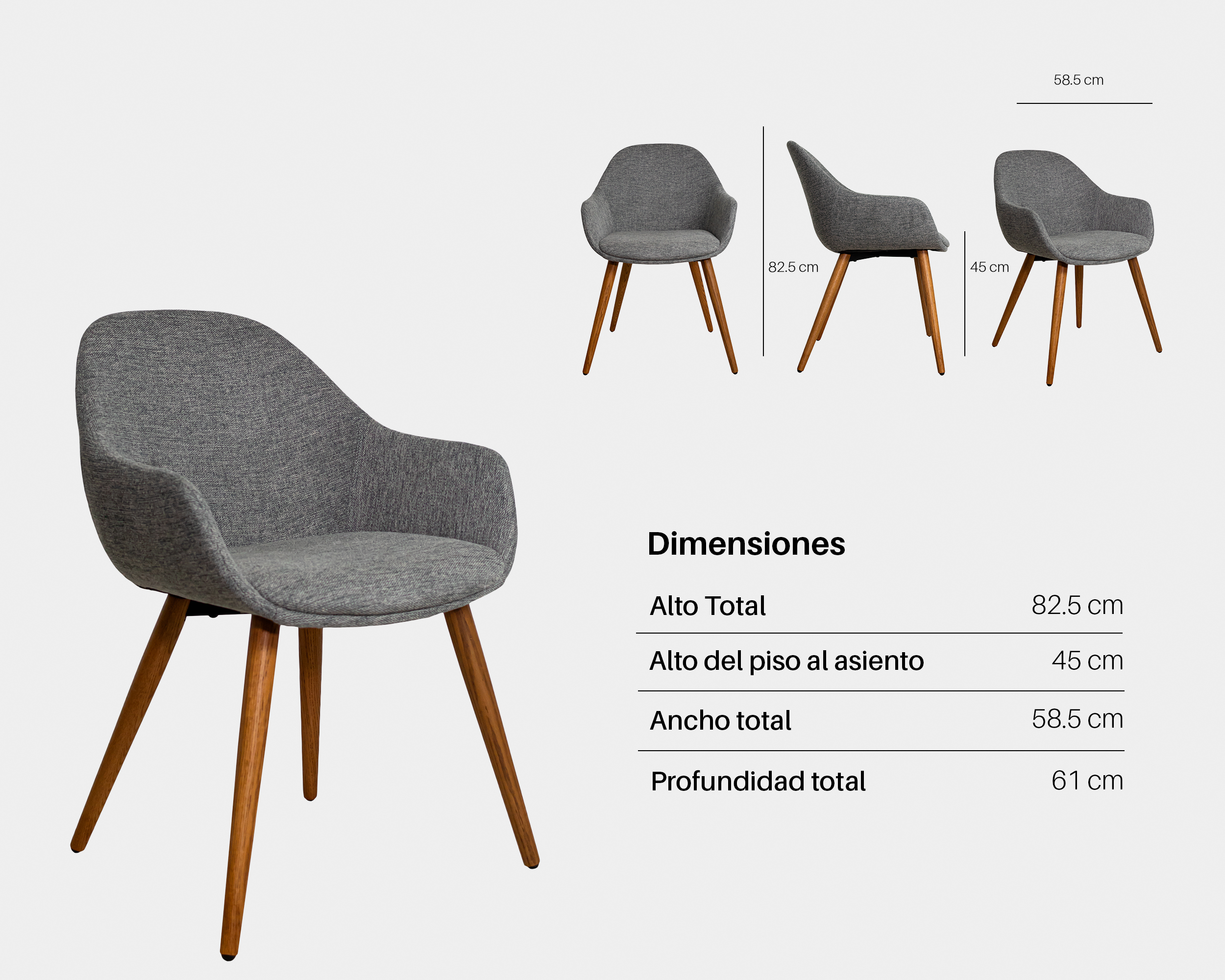 Silla De Comedor De Tela Y Madera Smash Gris Oscuro Silla De Comedor De Tela Y Madera Smash Gris Oscuro