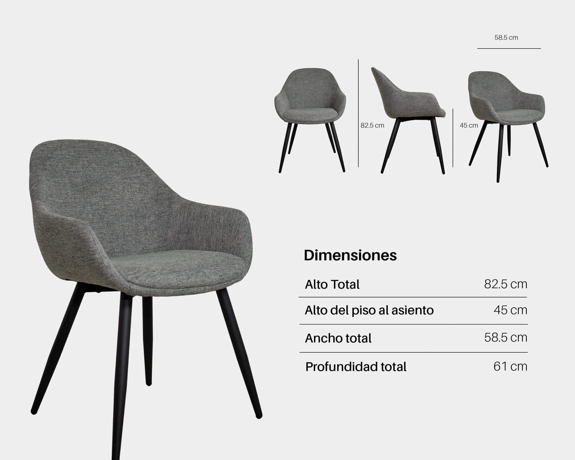 Silla De Comedor De Tela Y Metal Smash Gris Oscuro