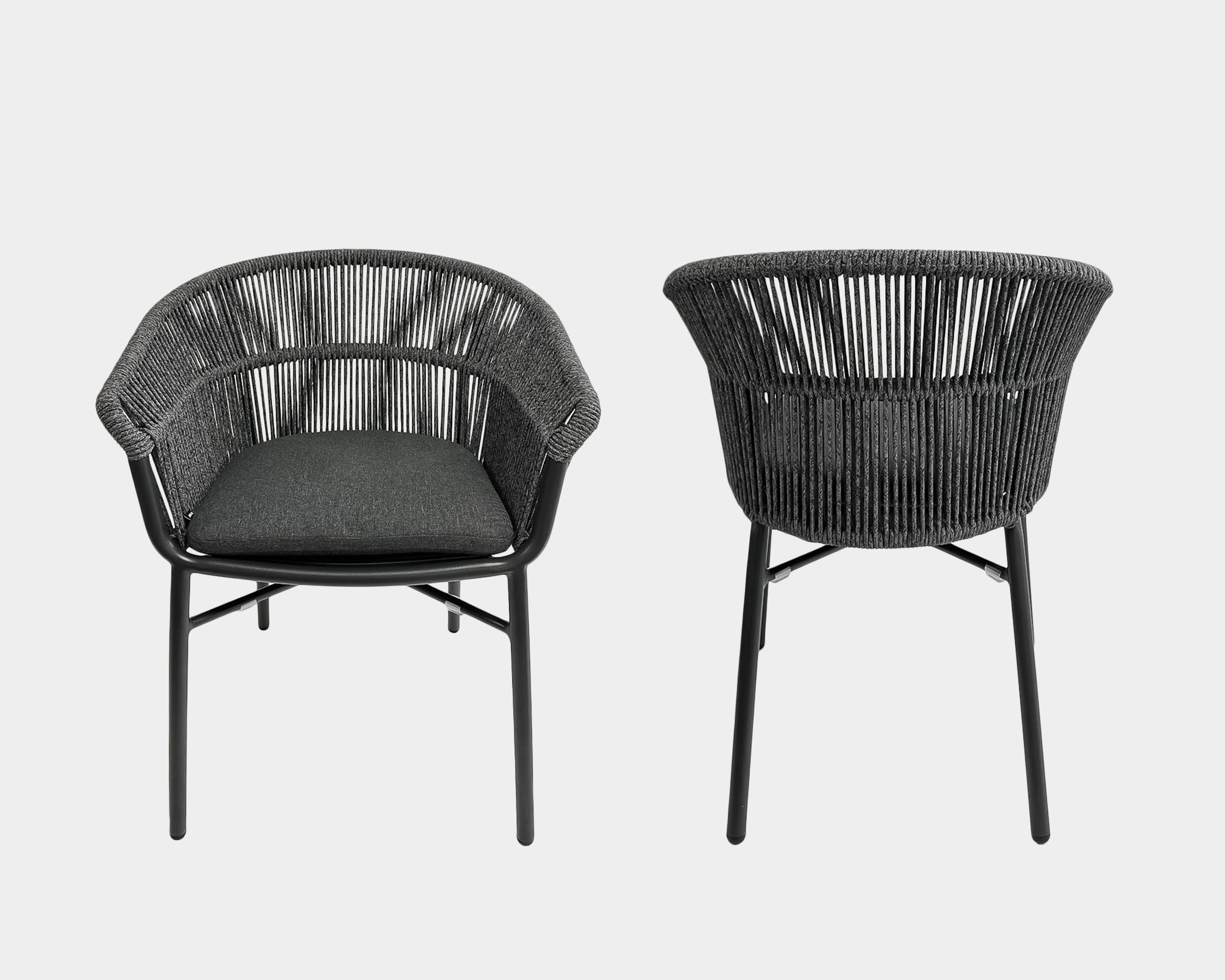 Silla De Terraza Color Negro Con Estructura De Aluminio Y Cuerdas De Nylon Silla De Terraza Color Negro Con Estructura De Aluminio Y Cuerdas De Nylon