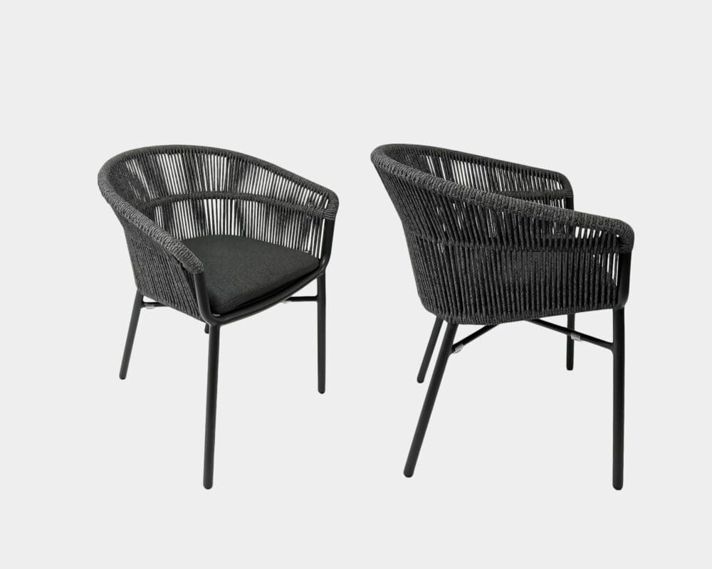 Silla De Terraza Color Negro Con Estructura De Aluminio Y Cuerdas De Nylon