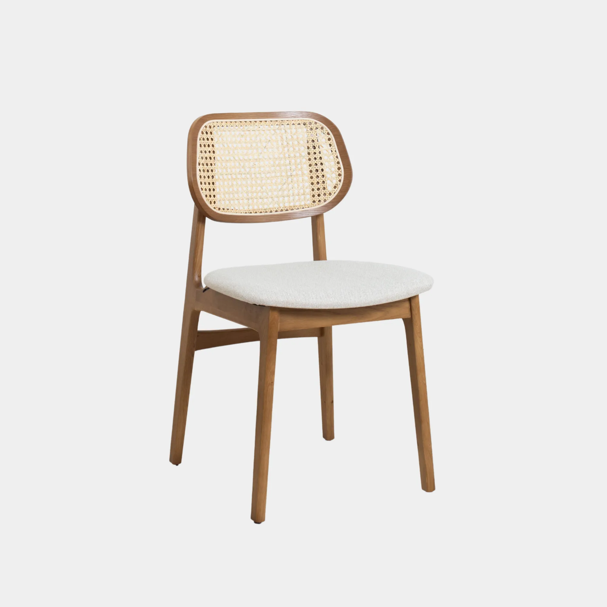 SILLA COMEDOR VRUNA TELA BEIGE & MADERA WALNUT & RATTAN